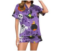 Generisch Women's Summer Leisure Suit Short Lounge Set Halloween Ribbed Short Sleeve Pyjama Bottoms Women's Pyjama Bottoms Long Y2K Pyjama Bottoms Kawaii Cartoon Pyjama Bottoms, Pajamas B4-purple, M