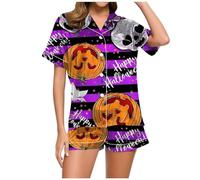Generisch Women's Summer Leisure Suit Short Lounge Set Halloween Ribbed Short Sleeve Pyjama Bottoms Women's Pyjama Bottoms Long Y2K Pyjama Bottoms Kawaii Cartoon Pyjama Bottoms, Pajamas B2-Purple, S