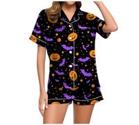 Generisch Women's Summer Leisure Suit Short Lounge Set Halloween Ribbed Short Sleeve Pyjama Bottoms Women's Pyjama Bottoms Long Y2K Pyjama Bottoms Kawaii Cartoon Pyjama Bottoms, Pajamas B3-purple, L