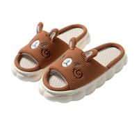 Generisch Women's Summer Male and Female Couples, Cute Cartoon Character with Exposed Toes, Rabbit, Bear, Cute Linen Slippers for Four Seasons, Cotton Slippers, coffee, 8.5 UK