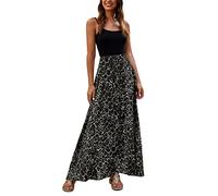 Generisch Women's Summer Maxi Dress with Pleated Leopard Print Elastic High Waist for Beach Holiday Casual Occasion, gray, M