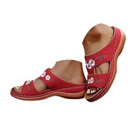Generisch Women's Summer Mules Wide Feet Orthopaedic Shoes Slippers Bath Sandals Summer Shoes with Footbed Lightweight Width H Slippers Non-Slip Slides Beach Shoes, red, 10 UK