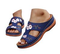 Generisch Women's Summer Mules Wide Feet Orthopaedic Shoes Slippers Bath Sandals Summer Shoes with Footbed Lightweight Width H Slippers Non-Slip Slides Beach Shoes, darkblue, 4 UK