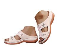 Generisch Women's Summer Mules Wide Feet Orthopaedic Shoes Slippers Bath Sandals Summer Shoes with Footbed Lightweight Width H Slippers Non-Slip Slides Beach Shoes, beige, 8 UK