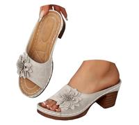 Generisch Women's Summer Mules with Heel, Sandals & Slides for Women Elegant Wedge Sandals with Floral Pattern Peeptoe Sandals Fish Mouth Outdoor Sandals Comfortable Slippers Slip On Slippers, beige