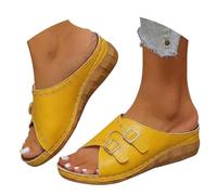 Generisch Women's Summer Open Slippers, Women's Mules with Wedge Heel, Slippers, Fish Mouth Slippers, Platform Beach Shoes, Vintage Summer Shoes, Casual Outdoor Shoes, Breathable Clogs, yellow, 8.5 UK