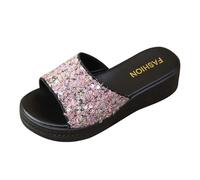 Generisch Women's Summer Platform Slippers, Lightweight House Slippers, Open Toe Slippers with Rhinestone Beads, Leisure Slides, Non-Slip Slippers, Comfortable Slippers, Outdoor/Indoor, red, 4 UK