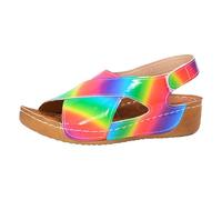 Generisch Women's Summer Rainbow Gradient Shiny Leather Slant Heel Thick Sole Large Size Fish Mouth Sandals, multicoloured, 6 UK