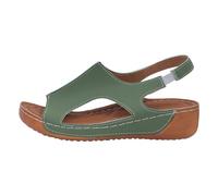 Generisch Women's Summer Retro Pure Colour Leather Slanted Heel Thick Sole Large Size Set Foot Fish Mouth Sandals, Green, 8.5 UK