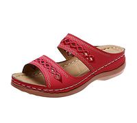 Generisch Women's Summer Sandals, Flat Shoes, Comfortable Wide Sandals, Wedge Heel Slippers, Elegant Beach Sandals, Lightweight & Breathable Summer Shoes, Non-Slip Open Toe Sandals, red, 5 UK