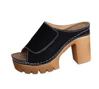Generisch Women's Summer Sandals with Heel, Women's Sandals with Chunky Summer Set, Open Toe Heel Shoes, Casual Sandals, Faux Leather, High Heels, Sandals, Platform Sandals, Half Tow Sandals, black, 9