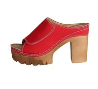 Generisch Women's Summer Sandals with Heel, Women's Sandals with Chunky Summer Set, Open Toe Heel Shoes, Casual Sandals, Faux Leather, High Heels, Sandals, Platform Sandals, Half Tow Sandals, red, 4
