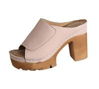 Generisch Women's Summer Sandals with Heel, Women's Sandals with Chunky Summer Set, Open Toe Heel Shoes, Casual Sandals, Faux Leather, High Heels, Sandals, Platform Sandals, Half Tow Sandals, beige, 6