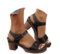 Generisch Women's Summer Sandals with Open Toe Lightweight Sole Topology Mid-Heel Casual Design for Everyday Holiday Beach Stylish Plain Model, black, 8.5 UK