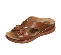 Generisch Women's Summer Slippers Floral Cutouts Massage Insole for Comfortable Days at the Beach in Leisure, brown, 10 UK