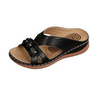Generisch Women's Summer Slippers Floral Cutouts Massage Insole for Comfortable Days at the Beach in Leisure, black, 10 UK