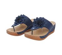 Generisch Women's Summer Slippers, Women's Toe Separator Sandals with Flowers, Mules, Open Toe Beach Sandals, Elegant Slippers, Large Sizes, Toe Sandals, Wide Feet Slippers, blue, 6 UK