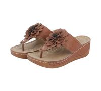 Generisch Women's Summer Slippers, Women's Toe Separator Sandals with Flowers, Mules, Open Toe Beach Sandals, Elegant Slippers, Large Sizes, Toe Sandals, Wide Feet Slippers, khaki, 7 UK