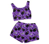 Generisch Womens Suspenders Shorts Casual Flannel Pajama Shorts Set Halloween Print, purple, L