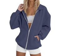 Generisch Women's Sweat Jacket with Hood Long Sleeve Hoodie Sweatshirt Zip Sport Short Jacket Crop Zip Hoodie, Women's Pullover Red, S/M/ML/XL/XXL/3XL/4XL/5XL, Navy-2, XXL