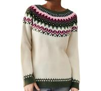 Generisch Women's sweater with Norwegian pattern, classic knitted jumper in fair isle style, winter sweater with crew neck for the cold season, Style_s01 Green, XL