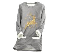 Generisch Women's Sweatshirt Dress with Gold Reindeer Motif - Cuddly Tunic Dress with Sherpa Lining Details | Festive Long Sleeve Top for the Christmas Season, Style_g03 Gray, XL
