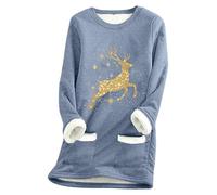 Generisch Women's Sweatshirt Dress with Gold Reindeer Motif - Cuddly Tunic Dress with Sherpa Lining Details | Festive Long Sleeve Top for the Christmas Season, style_g04 blue, XXL