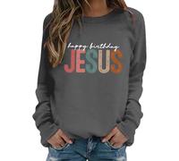 Generisch Women's Sweatshirt 'Happy Birthday Jesus' - Christmas Jumper with Colourful Lettering | Casual Long Sleeve Shirt for the Festive Season, style_b05 gray, S