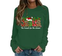 Generisch Women's Sweatshirt with Christian Christmas Statement 'Jesus' - Jumper with Pattern Mix and Saying 'The Reason for The Season' Festive Top, Style_w05 Green, M