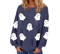 Generisch Women's Sweatshirt with Cute Ghost All-Over Print - Casual Jumper for Halloween Season | Long Sleeve Shirt with Batwing Sleeves, style_m08 navy, S