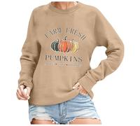 Generisch Women's Sweatshirt with 'Farm Fresh Pumpkins' Print - Long Sleeve Pullover for Autumn | Casual Top in Country House Style, style_q06 khaki, S