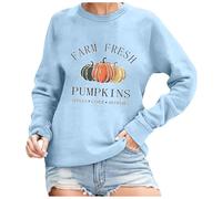 Generisch Women's Sweatshirt with 'Farm Fresh Pumpkins' Print - Long Sleeve Pullover for Autumn | Casual Top in Country House Style, style_q10 blue, L