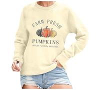 Generisch Women's Sweatshirt with 'Farm Fresh Pumpkins' Print - Long Sleeve Pullover for Autumn | Casual Top in Country House Style, style_q01 beige, XL