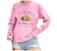 Generisch Women's Sweatshirt with 'Farm Fresh Pumpkins' Print - Long Sleeve Pullover for Autumn | Casual Top in Country House Style, style_q08 pink, XXL