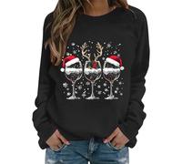 Generisch Women's Sweatshirt with Festive Wine Glass Motif - Long Sleeve Pullover for Wine Lovers | Funny Top for the Christmas Season, Style_p01 Black, L