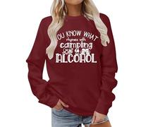 Generisch Women's Sweatshirt with Funny Camping Saying - Long Sleeve Pullover for Outdoor Fans | Casual Top with Humorous Alcohol Theme, Style_v09 Wine Red, M