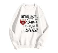 Generisch Women's Sweatshirt with Funny Wine Saying - 'Dear Santa Just Bring Wine' | Christmas Jumper for Wine Lovers, Style_p12 White, L