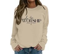 Generisch Women's Sweatshirt with 'Made to Worship' Print - Christian Jumper with Bible Verse | Faith Based Long Sleeve Shirt, style_f01 beige, L