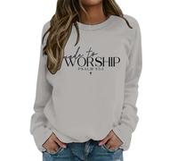 Generisch Women's Sweatshirt with 'Made to Worship' Print - Christian Jumper with Bible Verse | Faith Based Long Sleeve Shirt, style_f03 gray, L