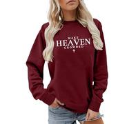 Generisch Women's Sweatshirt with 'Make Heaven Crowded' Lettering - Christian Jumper with Faith Statement | Long Sleeve Shirt with Inspirational Message, Style_o01 Wine Red, XXL