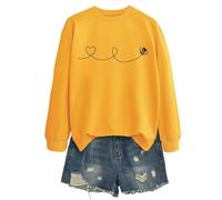 Generisch Women's Sweatshirt with Minimalist Bee Heart Motif - Long Sleeve Pullover with Playful Print | Cute Top for a Charming Everyday Look, Style_b01 Yellow, L
