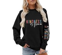 Generisch Women's Sweatshirt with Positive Message, Pullover with 'Kindness is Free' Print, Long Sleeve Shirt with Statement Print on the Sleeve, style_n02 black, S