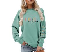 Generisch Women's Sweatshirt with Positive Message, Pullover with 'Kindness is Free' Print, Long Sleeve Shirt with Statement Print on the Sleeve, style_n08 blue, M