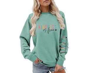 Generisch Women's Sweatshirt with Positive Message, Pullover with 'Kindness is Free' Print, Long Sleeve Shirt with Statement Print on the Sleeve, style_n08 blue, M