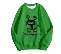 Generisch Women's Sweatshirt with Sarcastic Cat - Funny Jumper 'It's Fine, I'm Fine, Everything is Fine' | Humorous Statement Shirt for Everyday Madness, style_u01 green, L