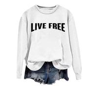 Generisch Women's Sweatshirt with Statement Print - Casual Pullover with 'Live Free' Lettering | Oversized Top for Everyday Use, style_a10 white, XXL