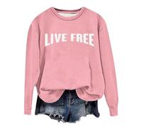 Generisch Women's Sweatshirt with Statement Print - Casual Pullover with 'Live Free' Lettering | Oversized Top for Everyday Use, style_a08 pink, M