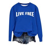 Generisch Women's Sweatshirt with Statement Print - Casual Pullover with 'Live Free' Lettering | Oversized Top for Everyday Use, style_a03 blue, M