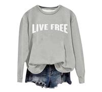 Generisch Women's Sweatshirt with Statement Print - Casual Pullover with 'Live Free' Lettering | Oversized Top for Everyday Use, style_a05 gray, S