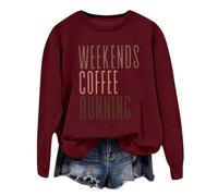 Generisch Women's Sweatshirt with 'Weekends Coffee Running' Saying - Long Sleeve Pullover for Runners | Casual Top for the Weekend, Style_i06 Wine Red, XXL
